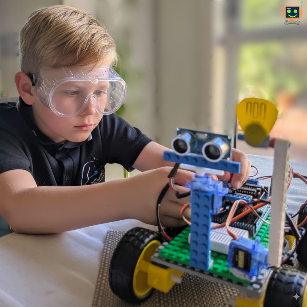 Kid making a hand hitting robot